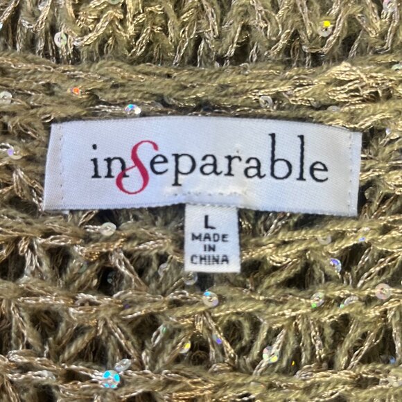 Inseparable Open Knit Sweater Womens Large Khaki Green Casual Sequin - Picture 6 of 8